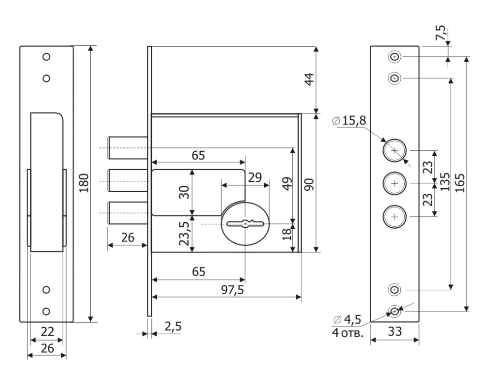Габаритные размеры врезных замков