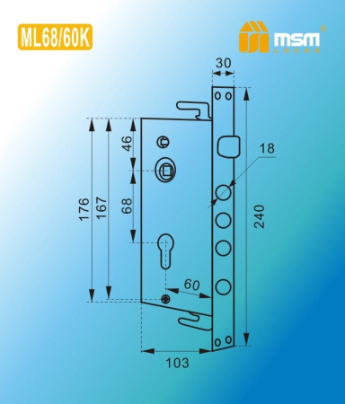 Замок для китайских дверей ML68/60 К CP
