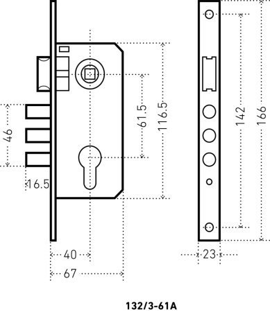 АЛЛЮР 132/3-61А(1232) AB ст.бронза мал.корпус Замок врезной с/руч  (12)